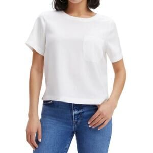 Good American Women's Woven Pocket T-Shirt 4/XL Ivory Short Sleeve Boxy Stretch